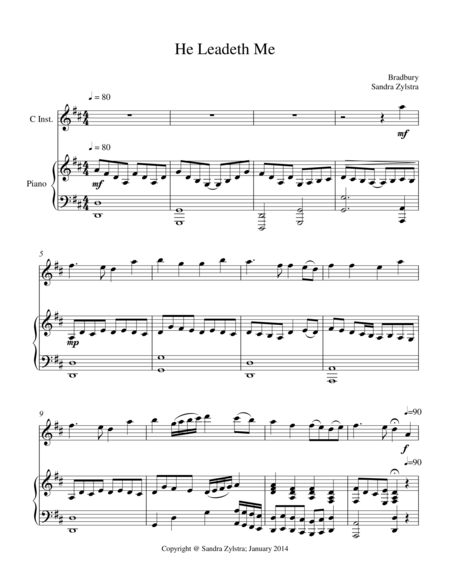 He Leadeth Me Treble C Instrument Solo Sheet Music