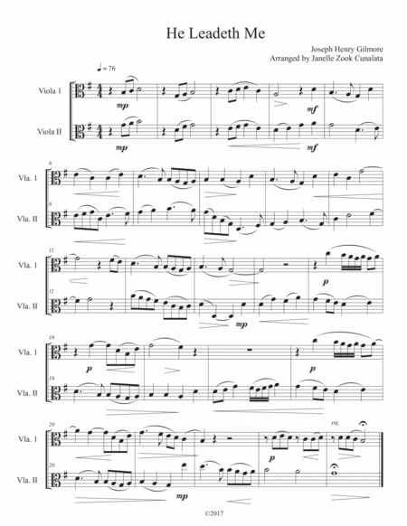 He Leadeth Me Viola Duet Sheet Music