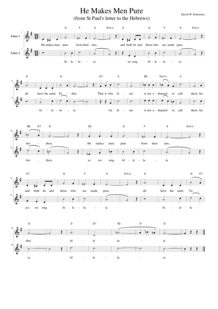 Free Sheet Music He Makes Men Pure From Their Sins For Two Voice Parts And Guitar Chords