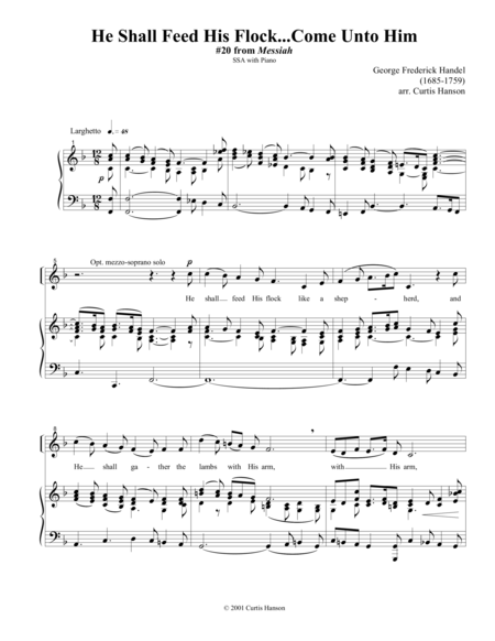 He Shall Feed His Flock Ssa Sheet Music