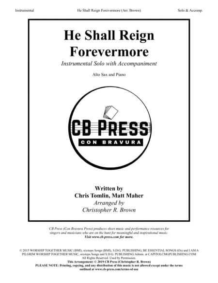 He Shall Reign Forevermore Alto Sax Solo With Piano Accompaniment Sheet Music