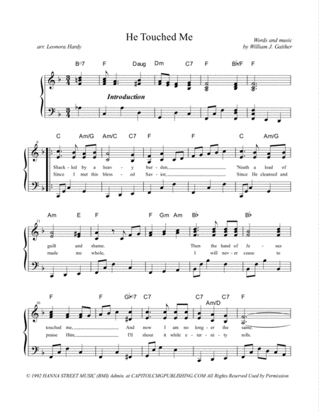 Free Sheet Music He Touched Me