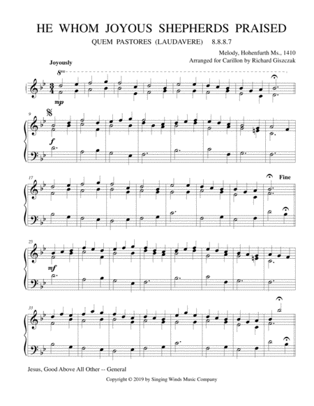 Free Sheet Music He Whom Joyous Shepherds Praised