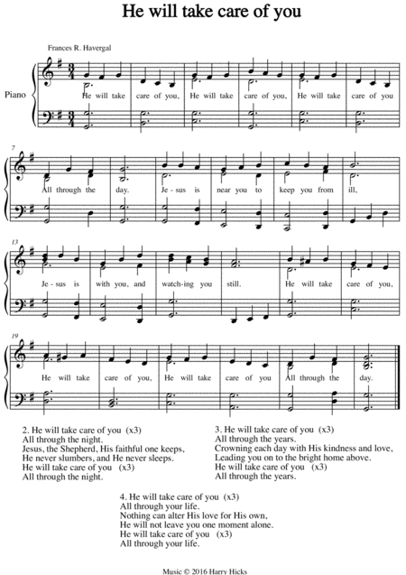 He Will Take Care Of You A New Tune To A Wonderful Frances Ridley Havergal Hymn Sheet Music