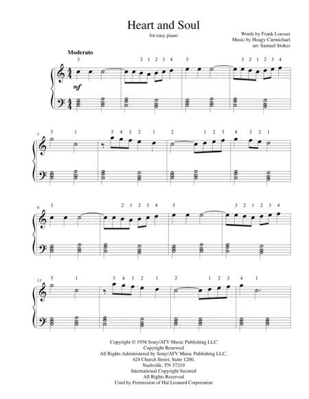 Heart And Soul For Easy Piano Sheet Music