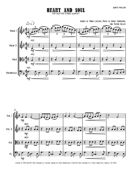 Free Sheet Music Heart And Soul Theme From Big String Quartet