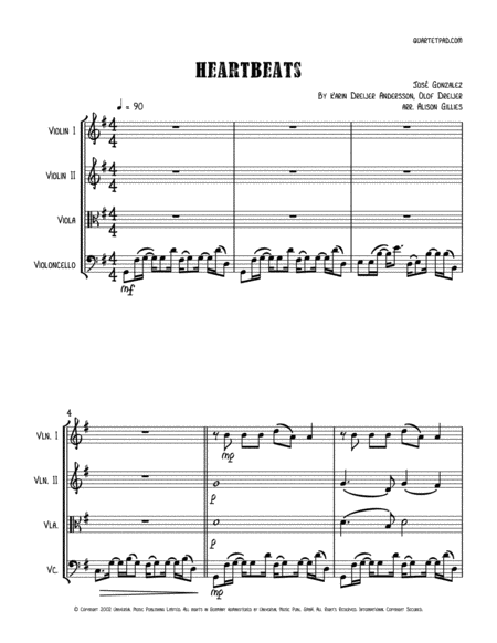 Heartbeats Jos Gonzalez String Quartet Sheet Music