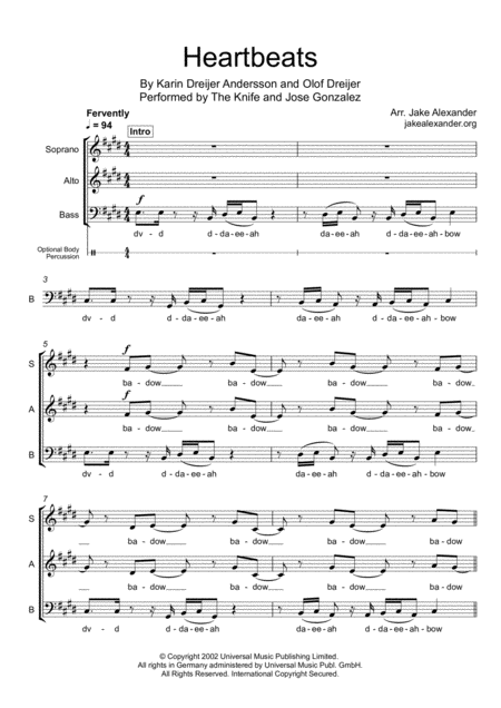 Free Sheet Music Heartbeats Sab