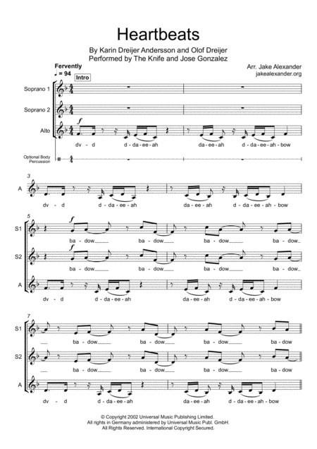 Free Sheet Music Heartbeats Ssa