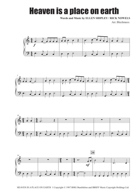 Heaven Is A Place On Earth Easy Piano Version Sheet Music