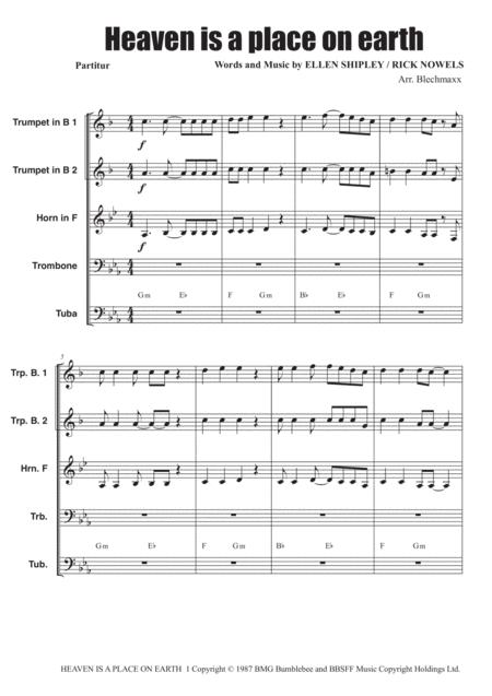 Free Sheet Music Heaven Is A Place On Earth For Brassquintet Easy Version