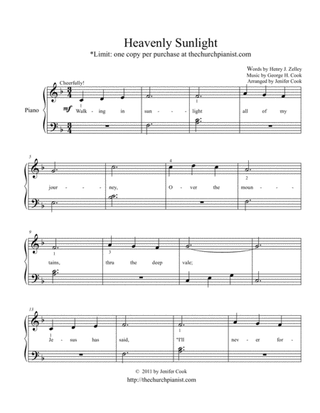 Free Sheet Music Heavenly Sunlight