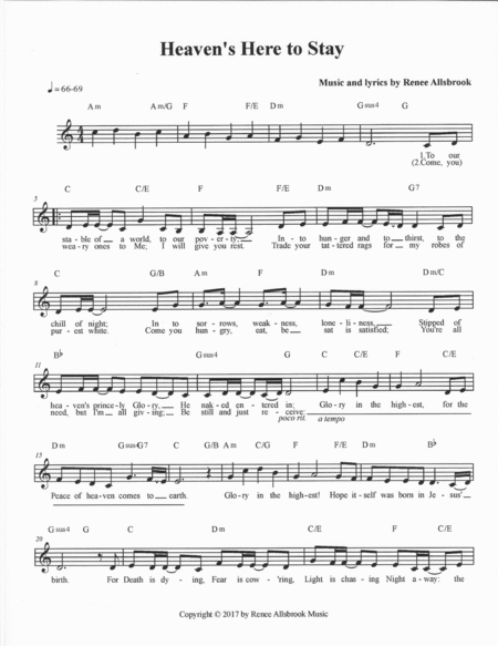 Heavens Here To Stay Vocal Solo Piano Opt Choral Unison Opt Violin Sheet Music