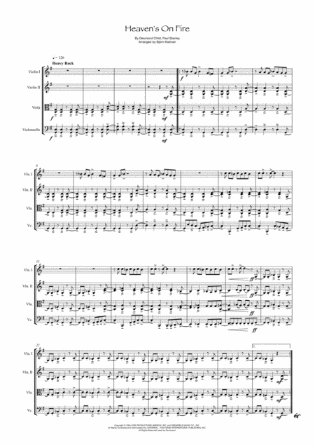 Heavens On Fire String Quartet Sheet Music