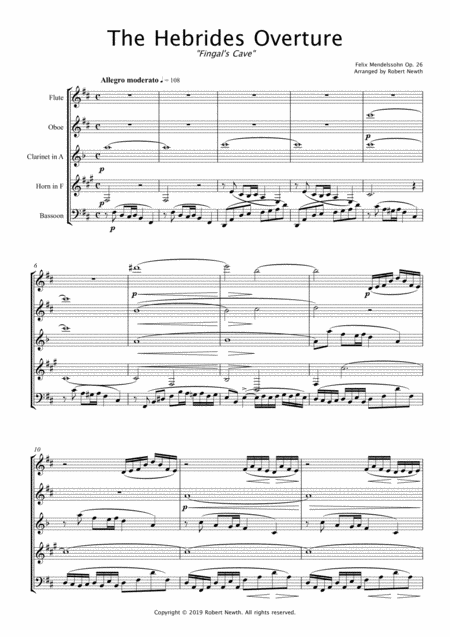 Hebrides Overture For Wind Quintet Sheet Music