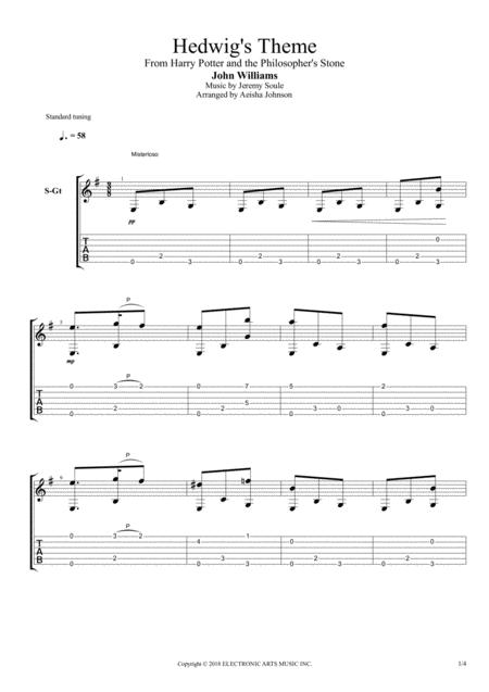 Hedwigs Theme Harry Potter Philosophers Stone Guitar Solo Sheet Music