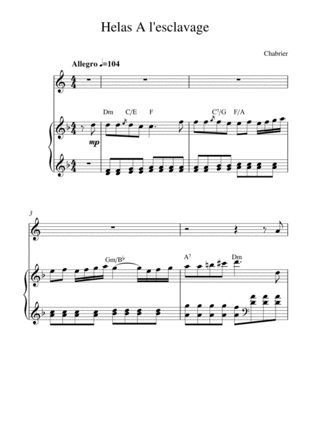 Helas A L Esclavage From Le Roi Malgr Lui Horn Solo And Piano Accompaniment Sheet Music