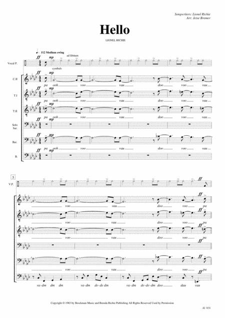 Hello Ccttbb Bariton Solo A Cappella Sheet Music