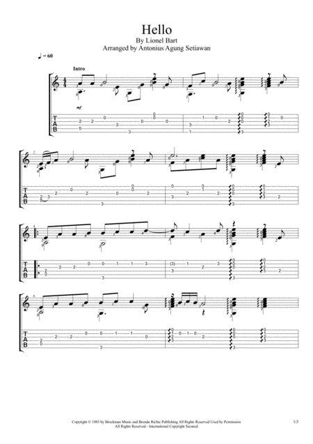 Hello Fingerstyle Guitar Solo Sheet Music