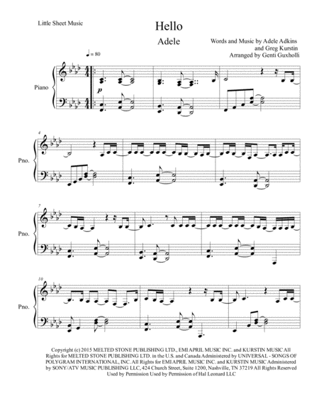 Hello Piano Solo Sheet Music