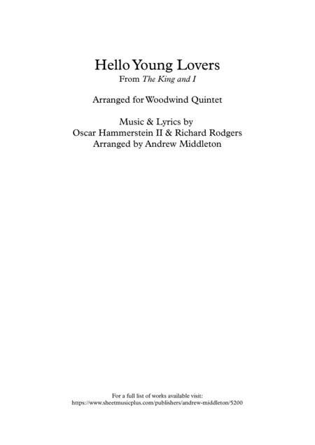 Hello Young Lovers Arranged For Woodwind Quintet Sheet Music