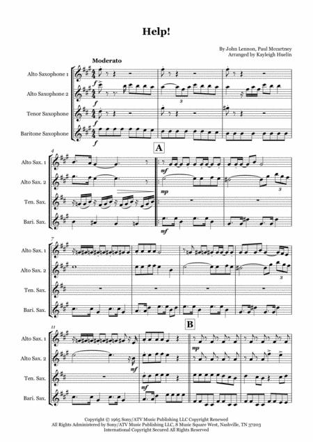 Free Sheet Music Help By The Beatles Saxophone Quartet Aatb