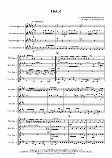 Free Sheet Music Help By The Beatles Saxophone Quartet Aatt