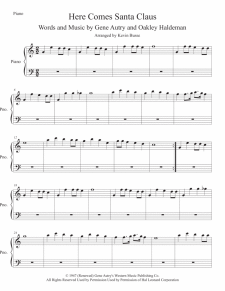 Here Comes Santa Claus Easy Key Of C Piano Sheet Music