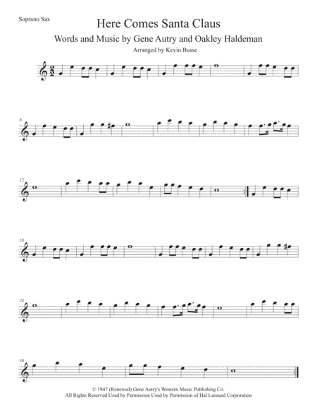 Here Comes Santa Claus Easy Key Of C Soprano Sax Sheet Music