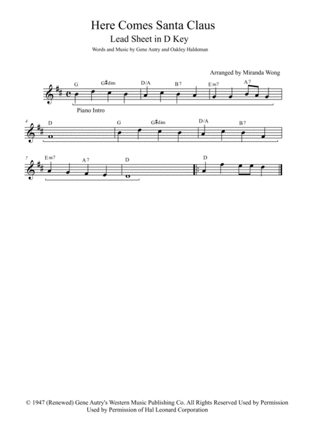 Free Sheet Music Here Comes Santa Claus Right Down Santa Claus Lane Alto Or Baritone Saxophone And Piano Accompaniment