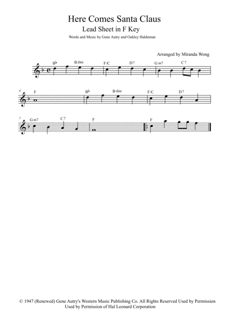 Here Comes Santa Claus Right Down Santa Claus Lane Flute Or Oboe Solo With Chords Sheet Music