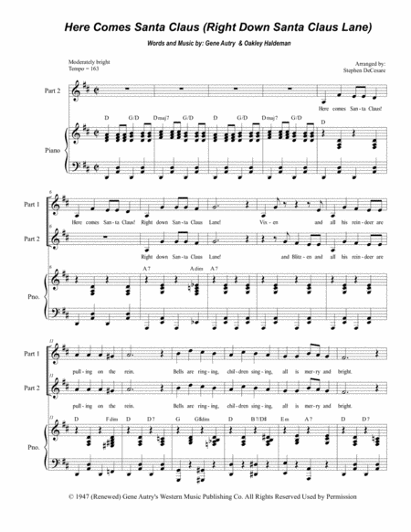 Here Comes Santa Claus Right Down Santa Claus Lane For 2 Part Choir Sheet Music