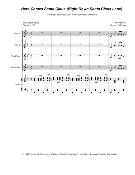 Here Comes Santa Claus Right Down Santa Claus Lane For Flute Choir And Piano Sheet Music