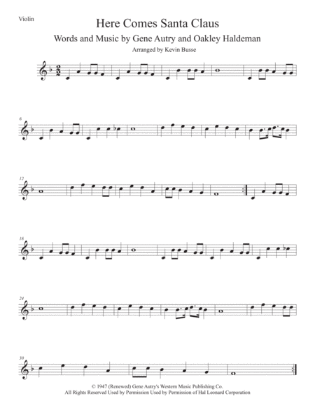 Here Comes Santa Claus Violin Sheet Music