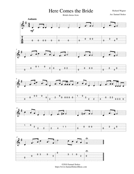 Free Sheet Music Here Comes The Bride For Easy Guitar With Tab