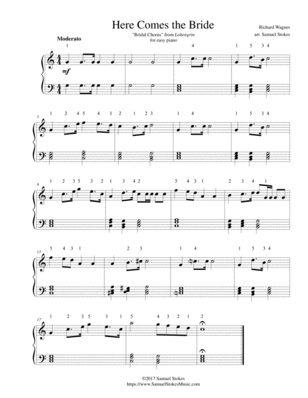 Here Comes The Bride For Easy Piano Sheet Music