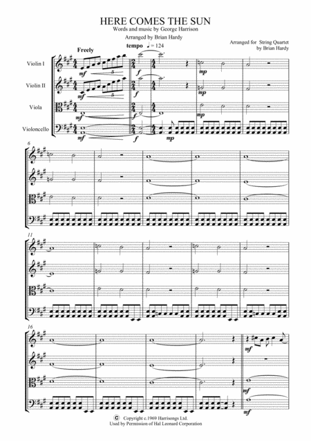 Here Comes The Sun Bacchus Quartet Sheet Music