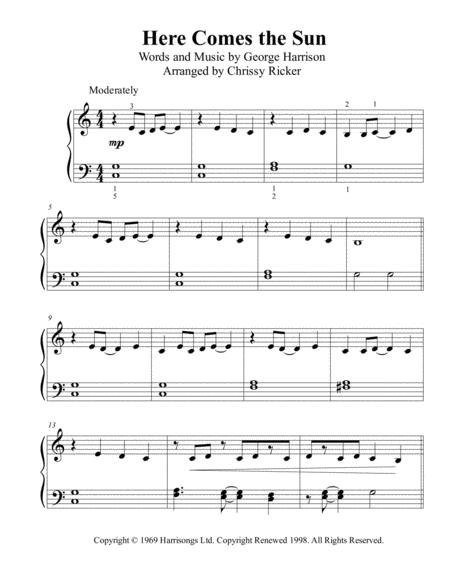 Free Sheet Music Here Comes The Sun Beginner Big Note Piano