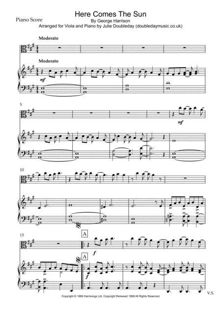 Free Sheet Music Here Comes The Sun By George Harrison For Viola And Piano