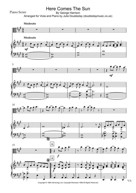 Here Comes The Sun By George Harrison For Viola And Piano Sheet Music