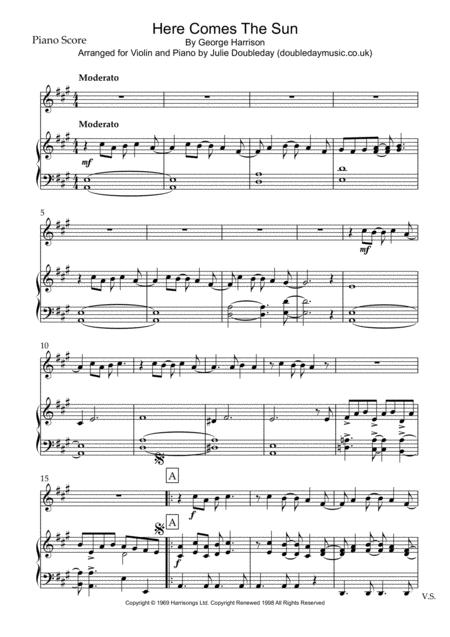 Here Comes The Sun By George Harrison For Violin And Piano Sheet Music