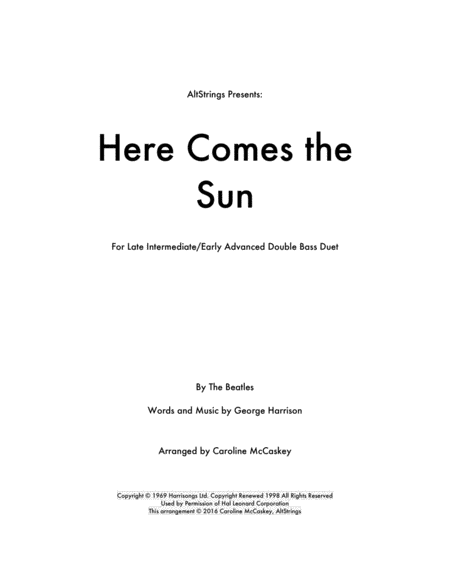 Here Comes The Sun Double Bass Duet Sheet Music