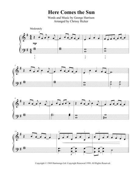 Free Sheet Music Here Comes The Sun Easy Piano