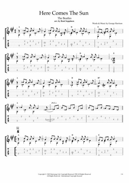 Here Comes The Sun Fingerstyle Guitar Sheet Music