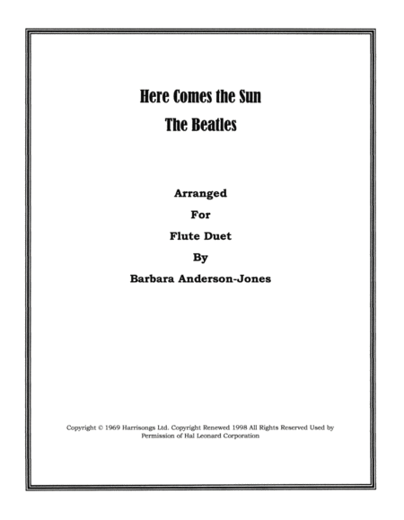 Here Comes The Sun Flute Duet Sheet Music