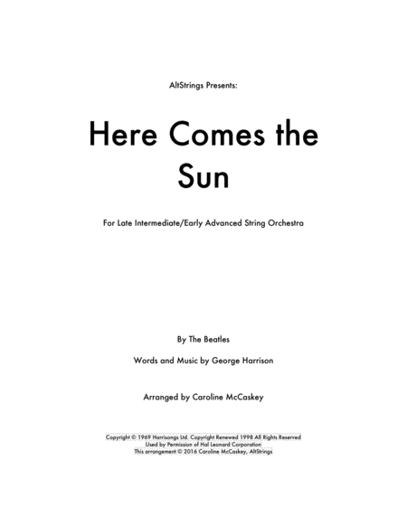Free Sheet Music Here Comes The Sun String Orchestra