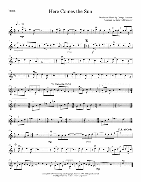 Here Comes The Sun String Quartet Sheet Music