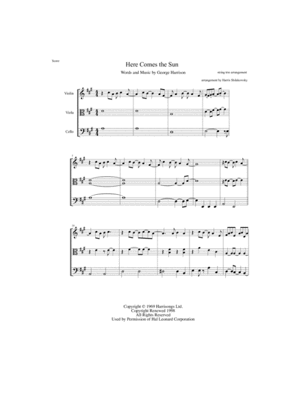 Here Comes The Sun String Trio Arrangement Sheet Music