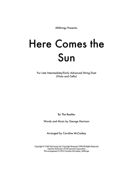 Free Sheet Music Here Comes The Sun Viola And Cello Duet