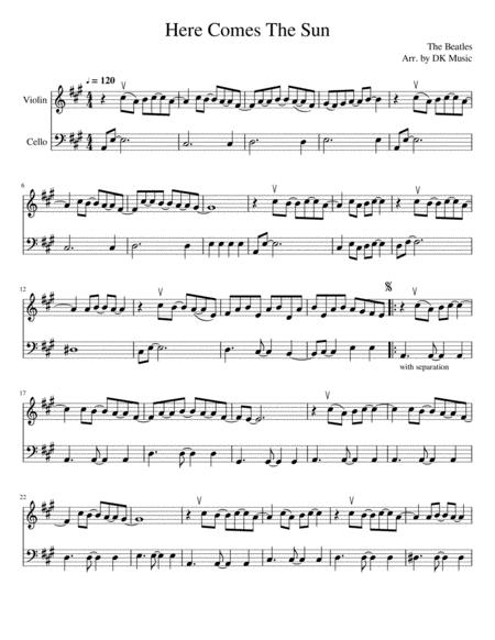 Free Sheet Music Here Comes The Sun Violin Cello Duet